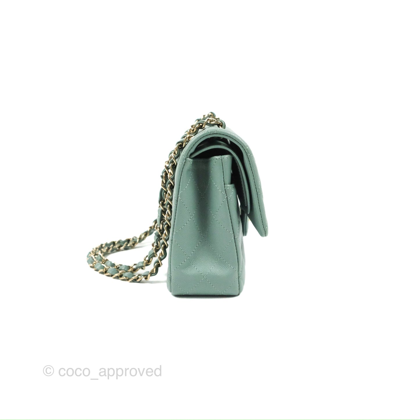 Chanel Classic M/L Medium Flap Quilted Tiffany Green Caviar Gold Hardware