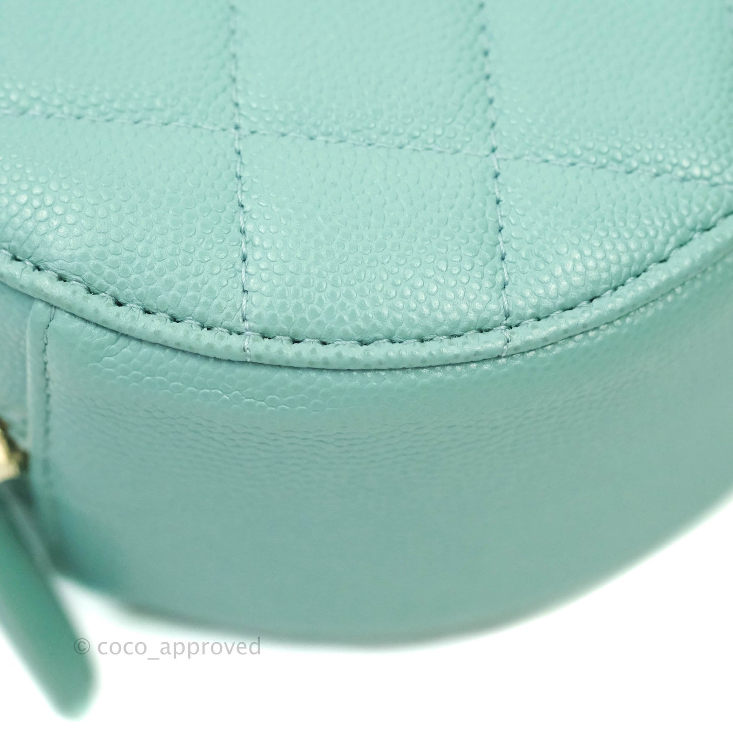 Chanel Classic Quilted Round Clutch With Chain Tiffany Blue Caviar Gold Hardware