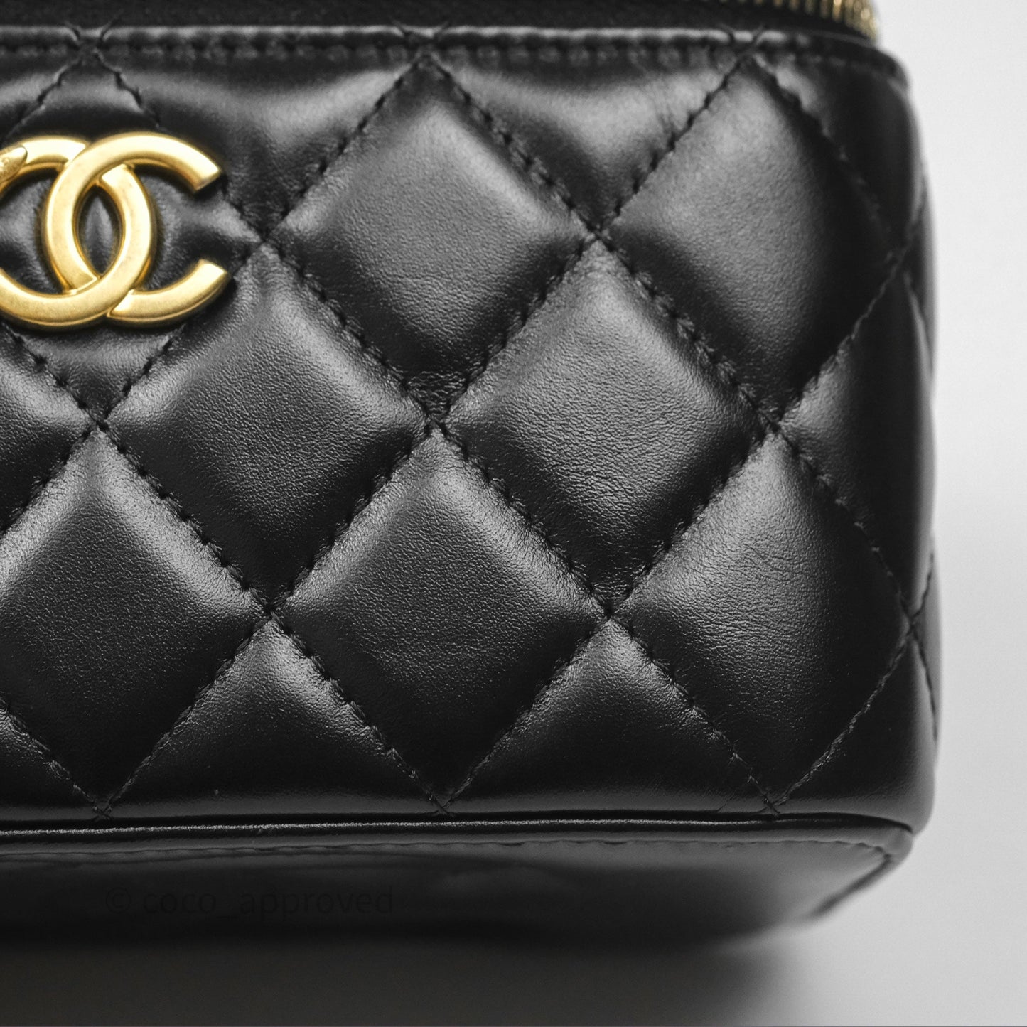 Chanel Vanity Rectangular with Top Handle Black Lambskin Aged Gold Hardware