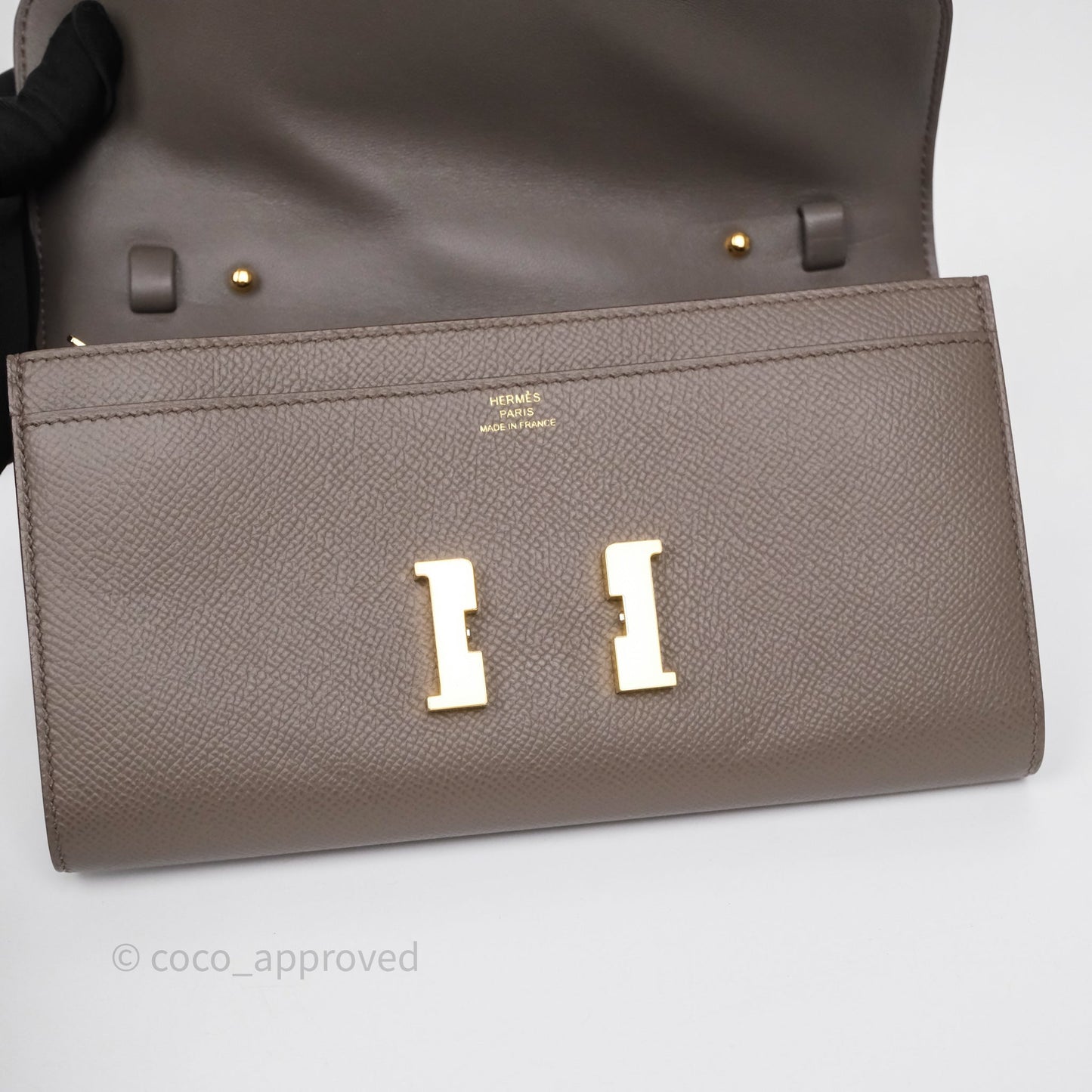 Hermès Constance To Go Wallet Gris Etain 8F Epsom Gold hardware