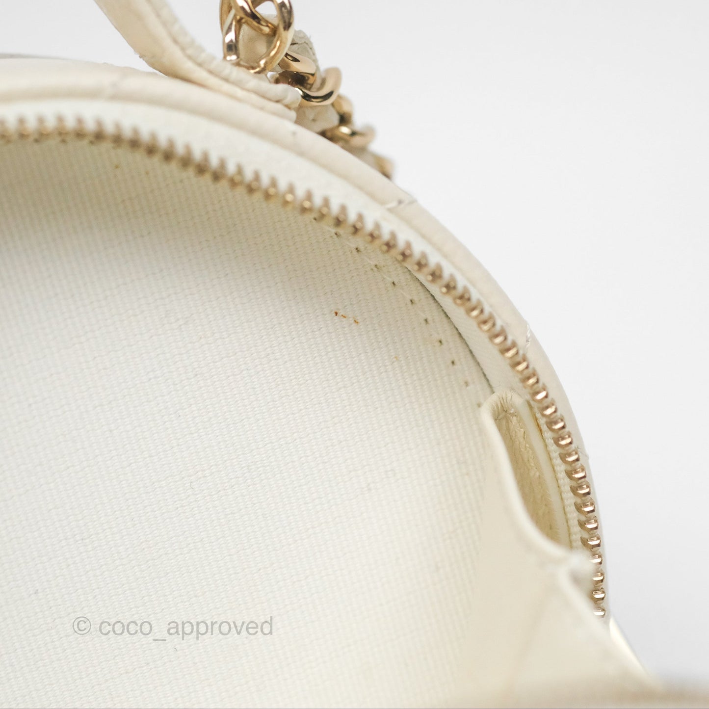 Chanel Mini Round Vanity Bag Handle With Care Ivory Caviar