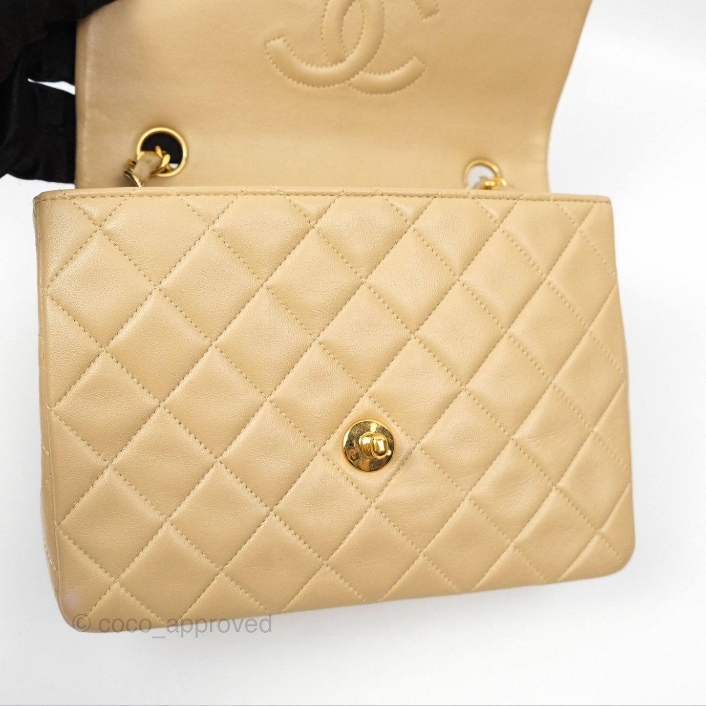 Chanel Vintage Square Flap Bag Beige Lambskin 24K Gold Hardware