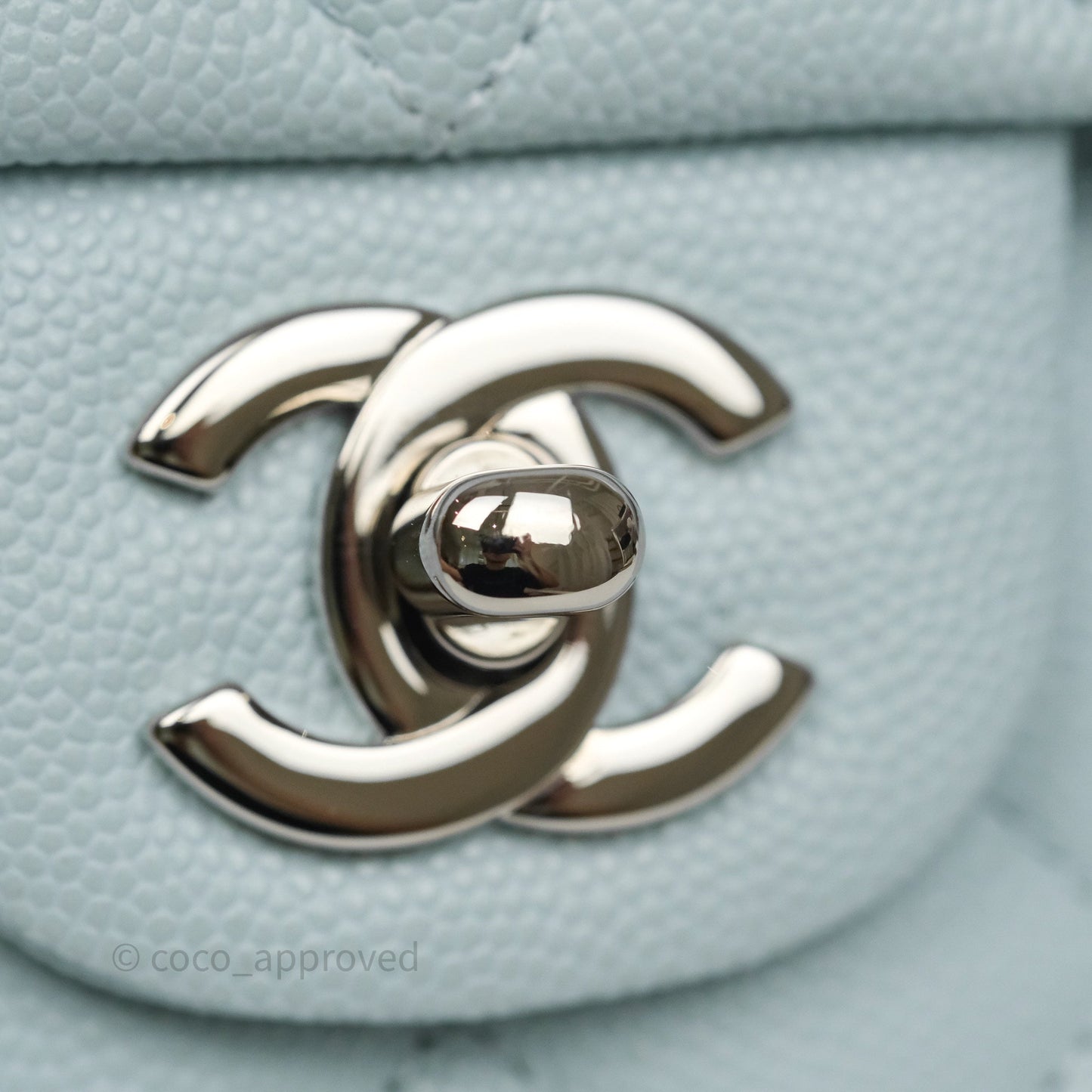 Chanel Classic M/L Medium Flap Quilted Light Blue Caviar Silver Hardware 21K