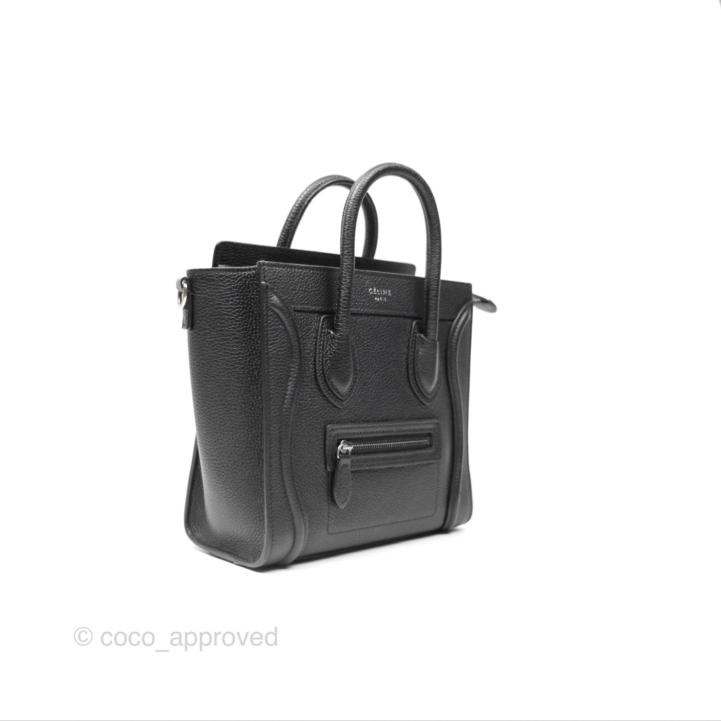 Celine Nano Luggage Bag Black Drummed Calfskin
