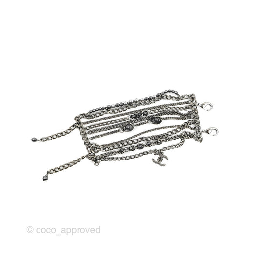 Chanel CC Pearl Bead Multi Strand Bracelet Gun Metal 15P