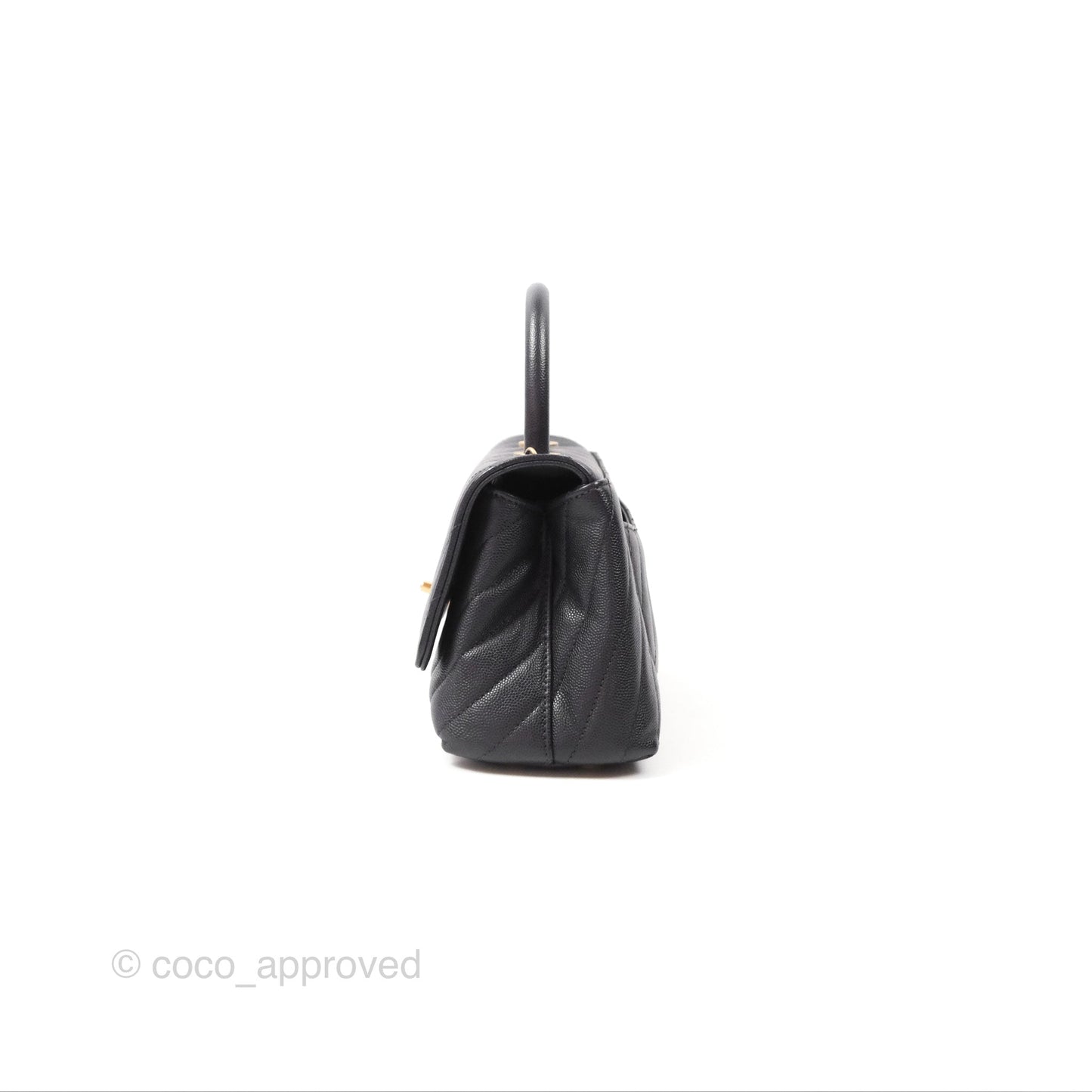 Chanel Small Coco Handle Chevron Dark Grey Caviar Aged Gold Hardware
