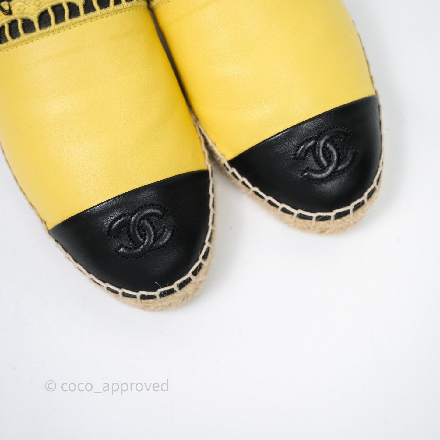Chanel CC Logo Yellow/Black Slippers Size 38
