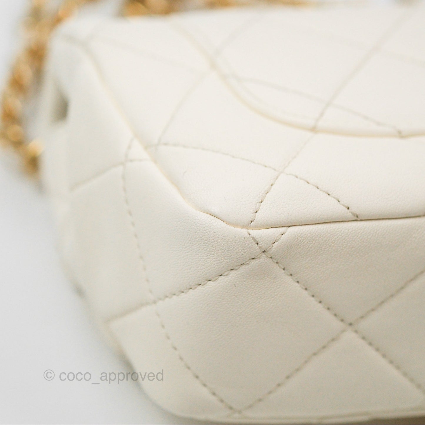 Chanel Quilted Flap Bag With Chanel Logo Top Handle White Calfskin Gold Hardware