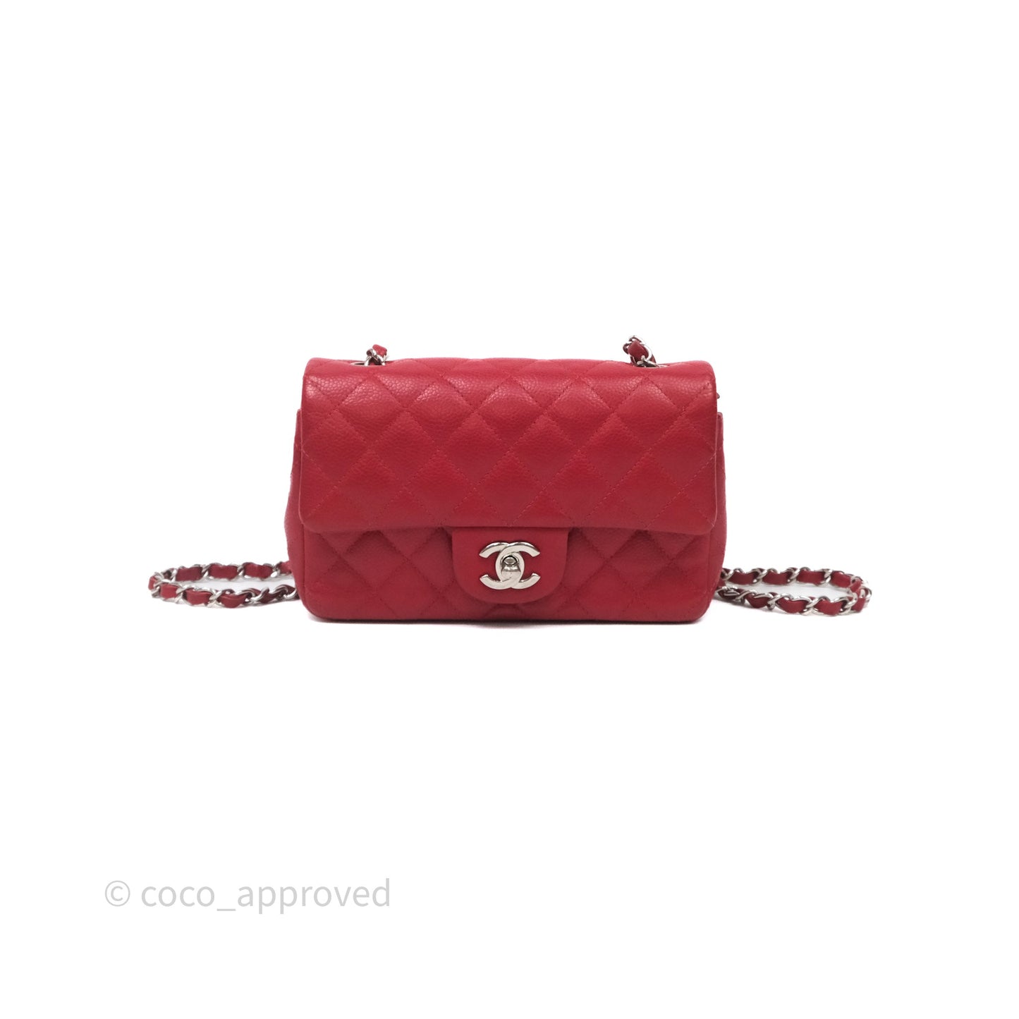Chanel Quilted Mini Rectangular Flap Red Caviar Silver Hardware