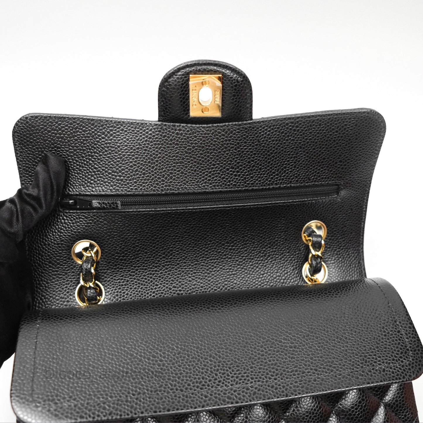 Chanel Small Classic Flap Quilted Black Caviar Gold Hardware