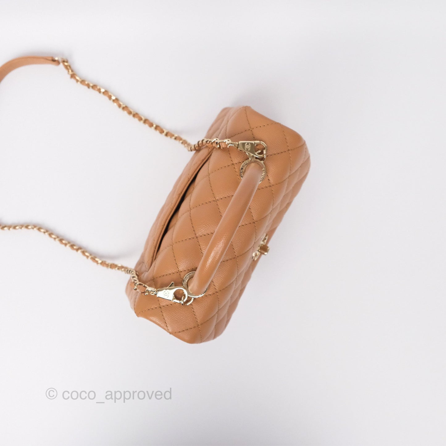 Chanel Small Coco Handle Caramel Beige Caviar Gold Hardware