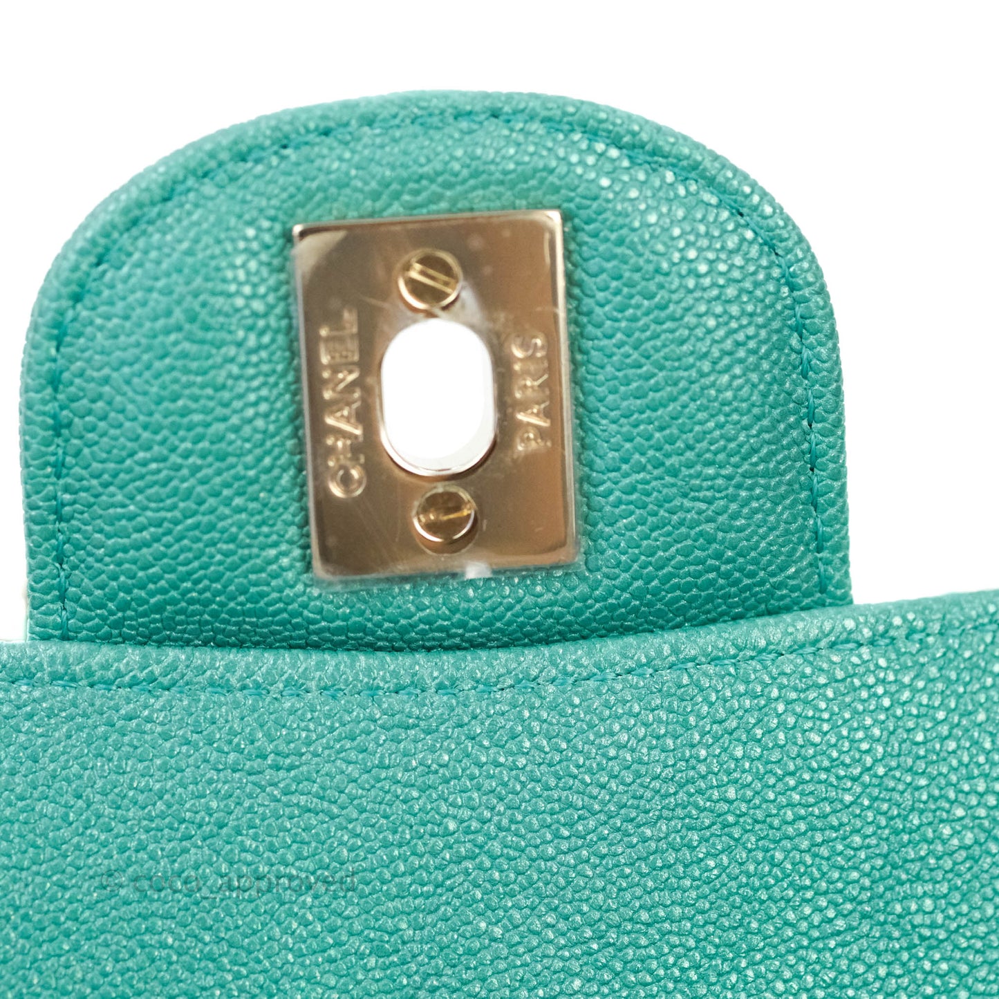 Chanel Classic M/L Medium Double Flap Iridescent Turquoise Caviar Gold Hardware 19S