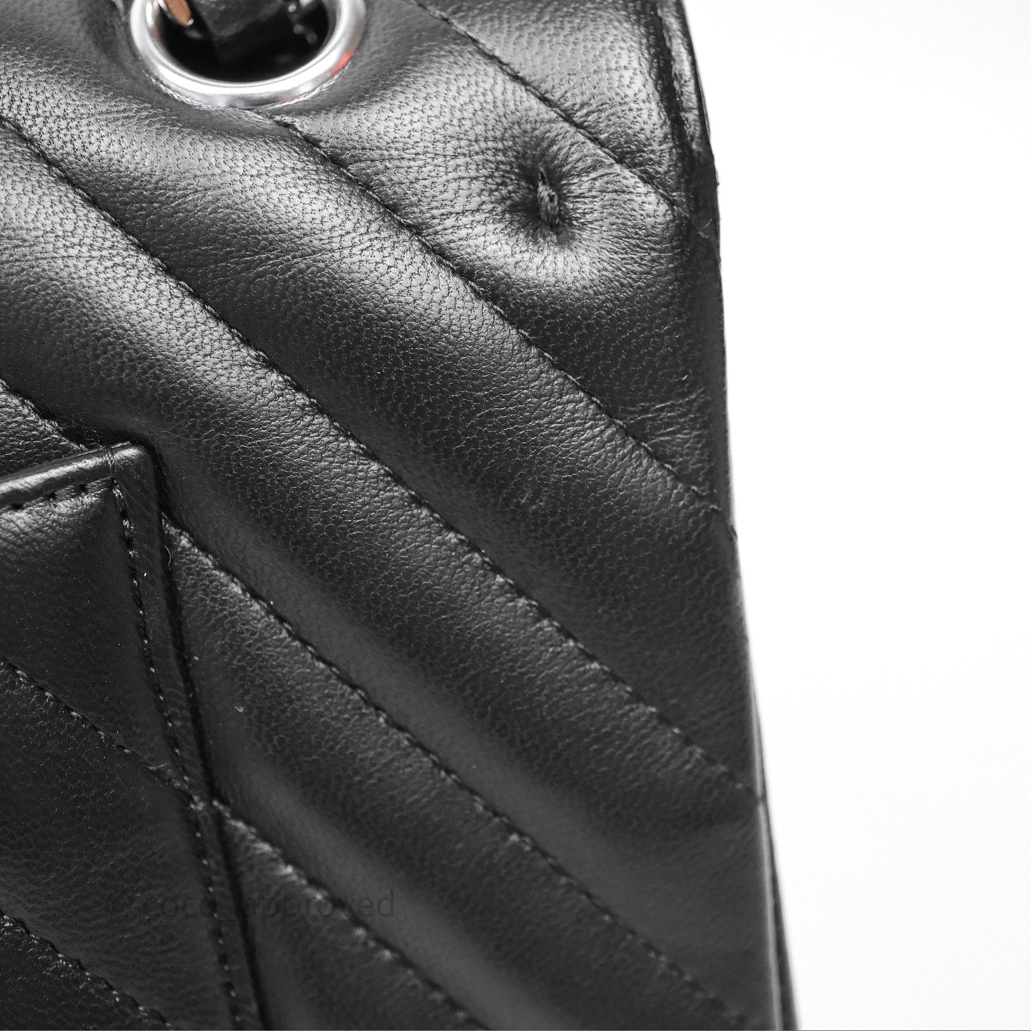 Chanel Classic M/L Medium Flap Chevron Black Lambskin Silver Hardware