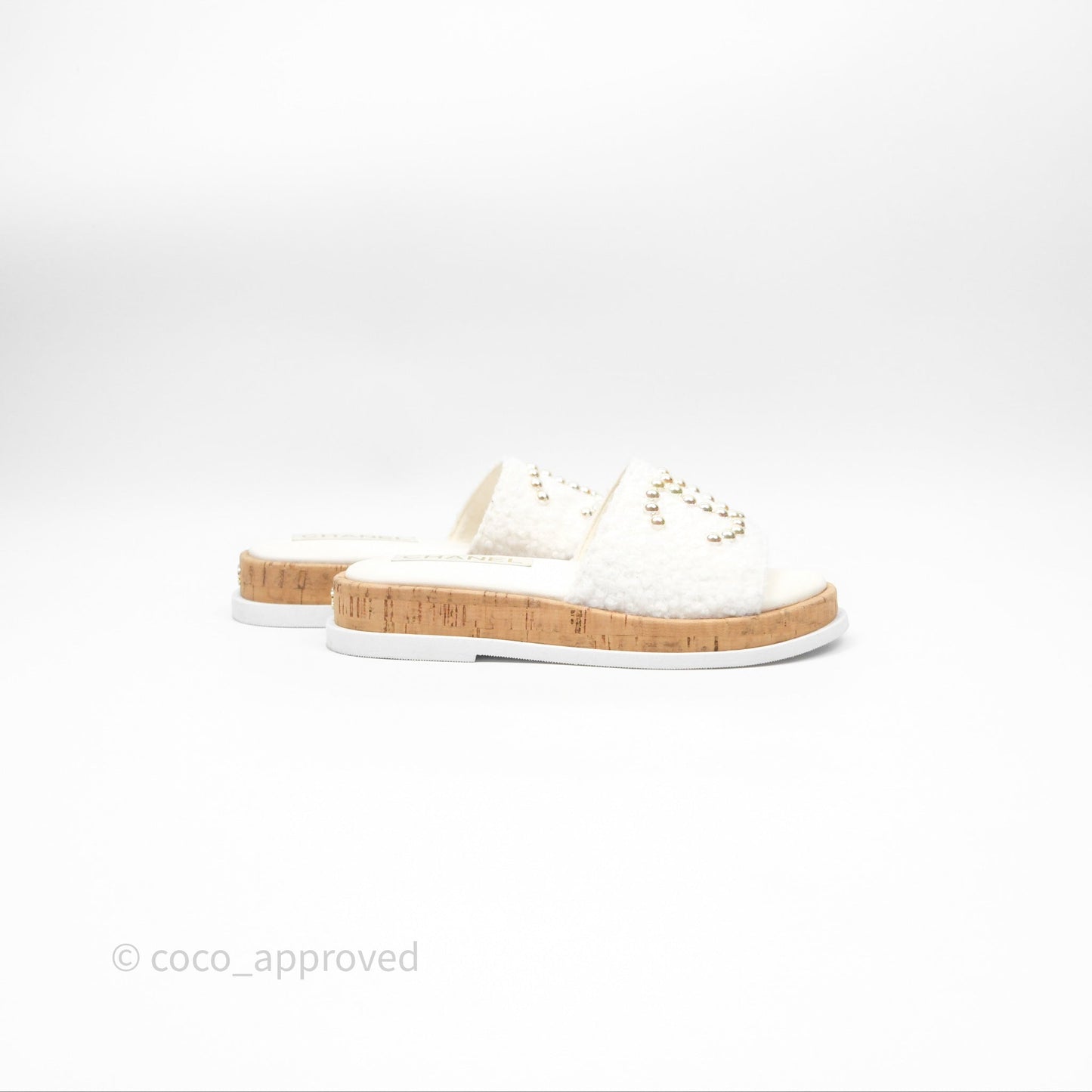 Chanel Pearl Cork CC Slip On Sandals 24A Size 35