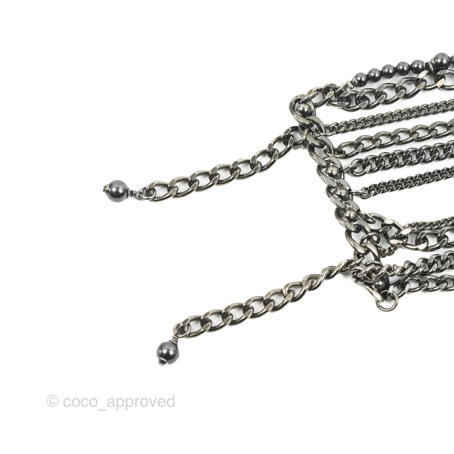 Chanel CC Pearl Bead Multi Strand Bracelet Gun Metal 15P