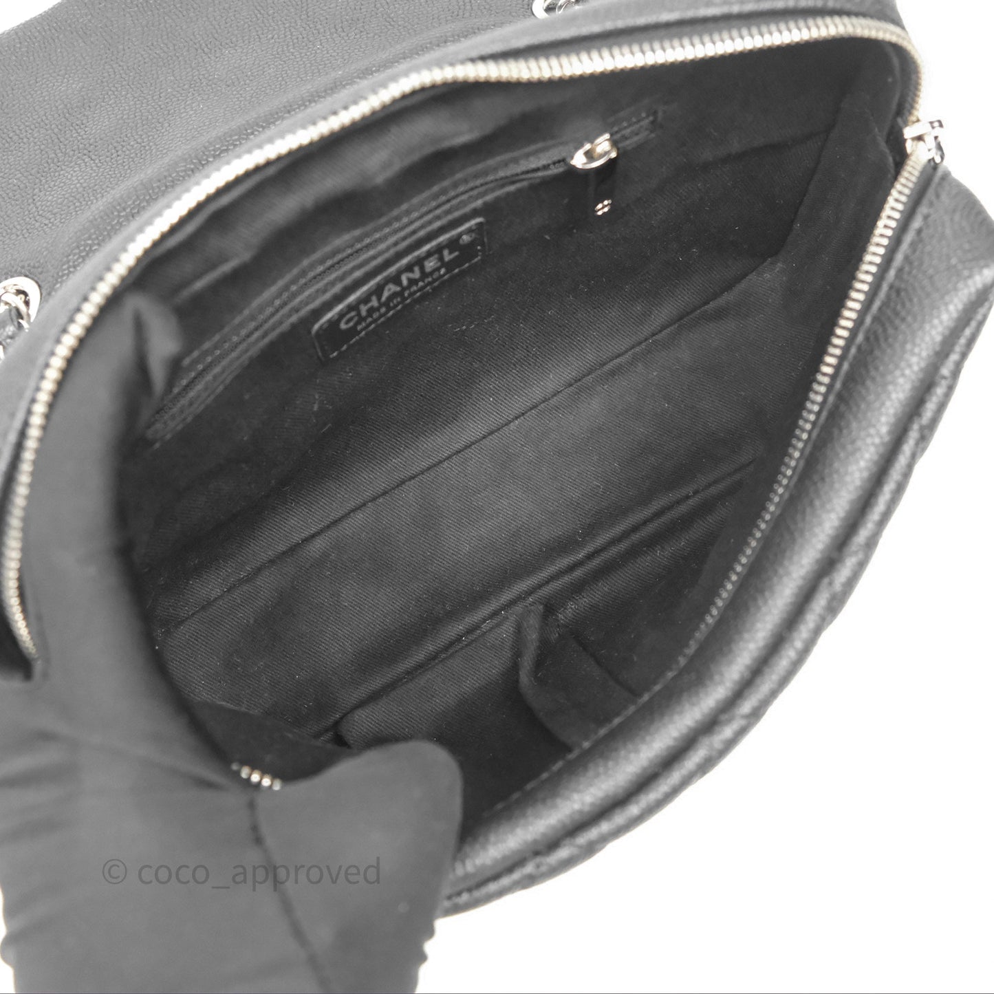 Chanel Quilted Easy Flap Bag Black Caviar Silver Hardware