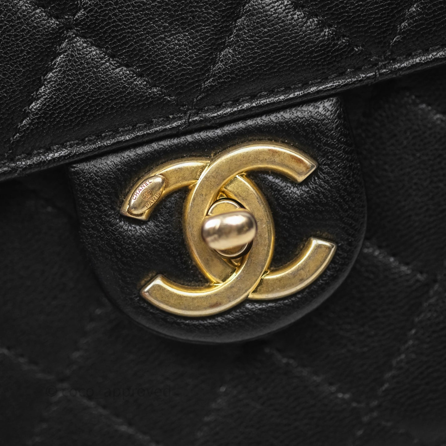Chanel Quilted Chic Logo Pearls Flap Black Goatskin Aged Gold Hardware