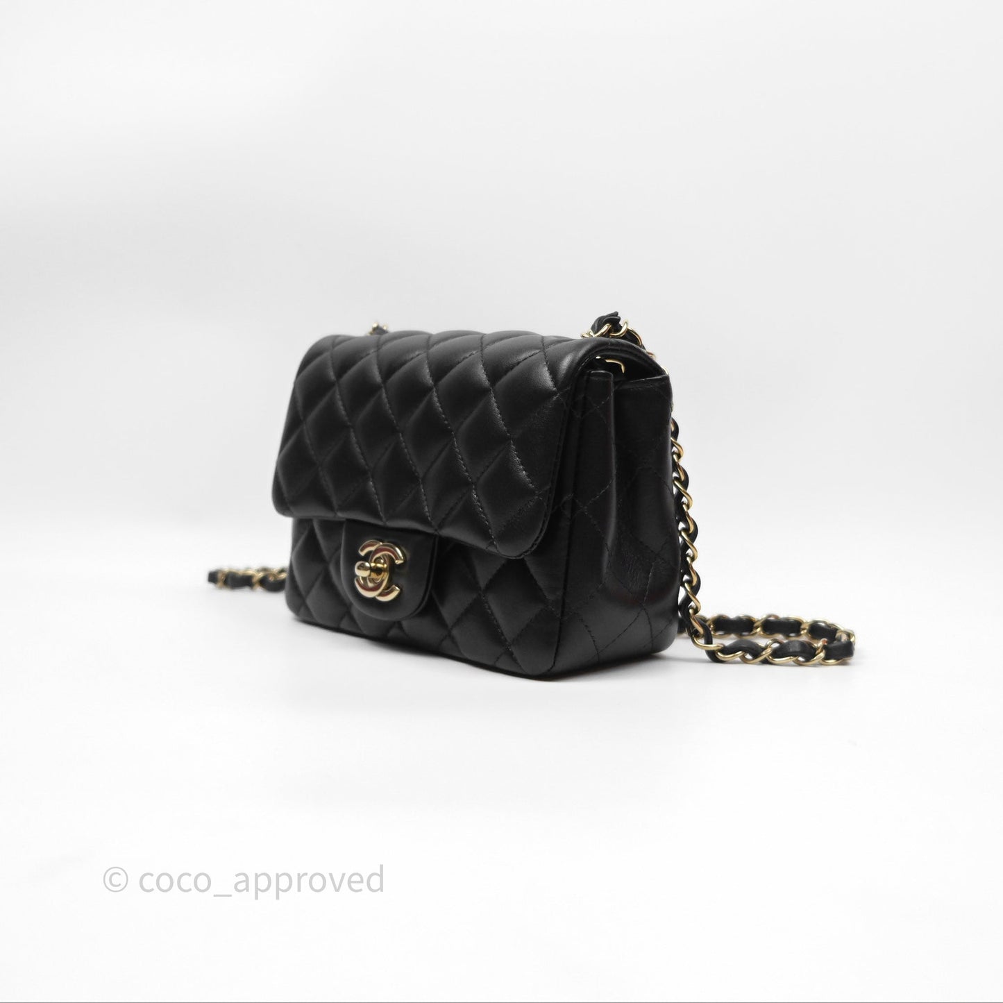 Chanel Mini Square Flap Quilted Black Lambskin Gold Hardware