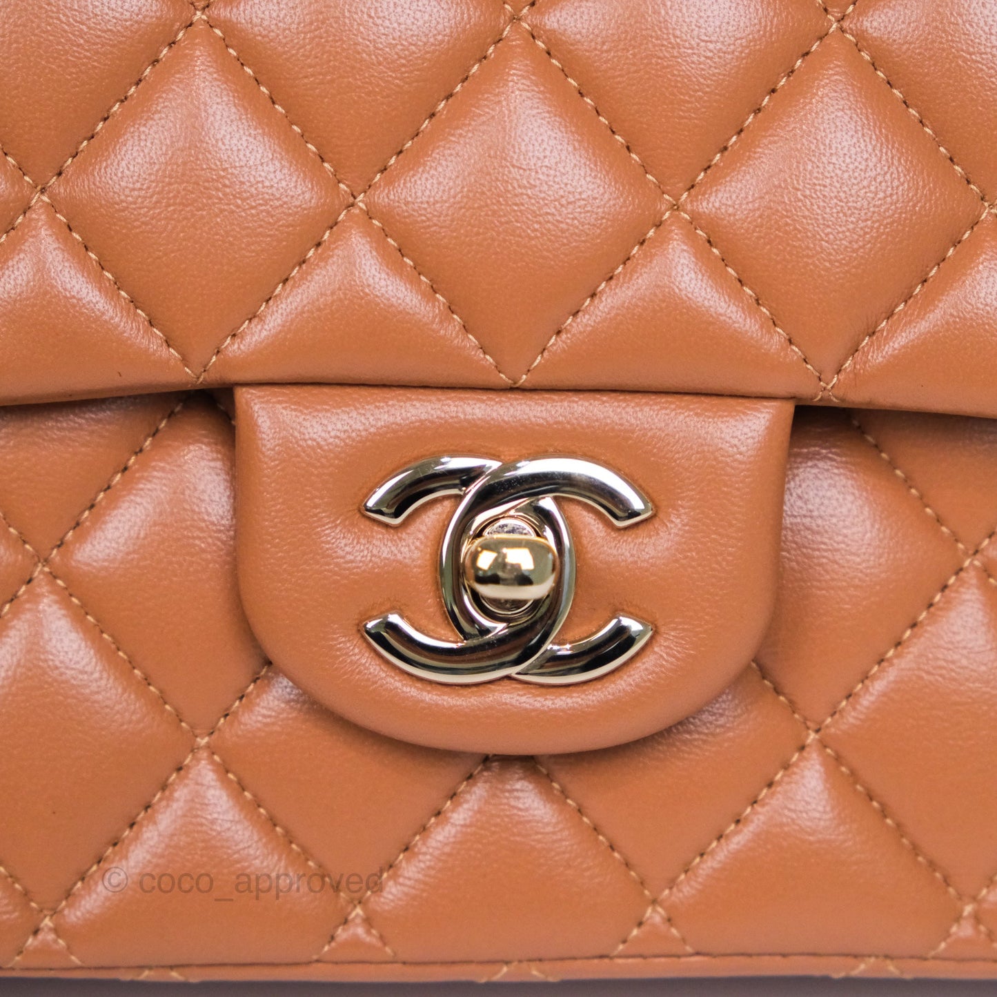 Chanel Medium Classic Quilted Flap Dark Beige Caramel Lambskin Gold Hardware