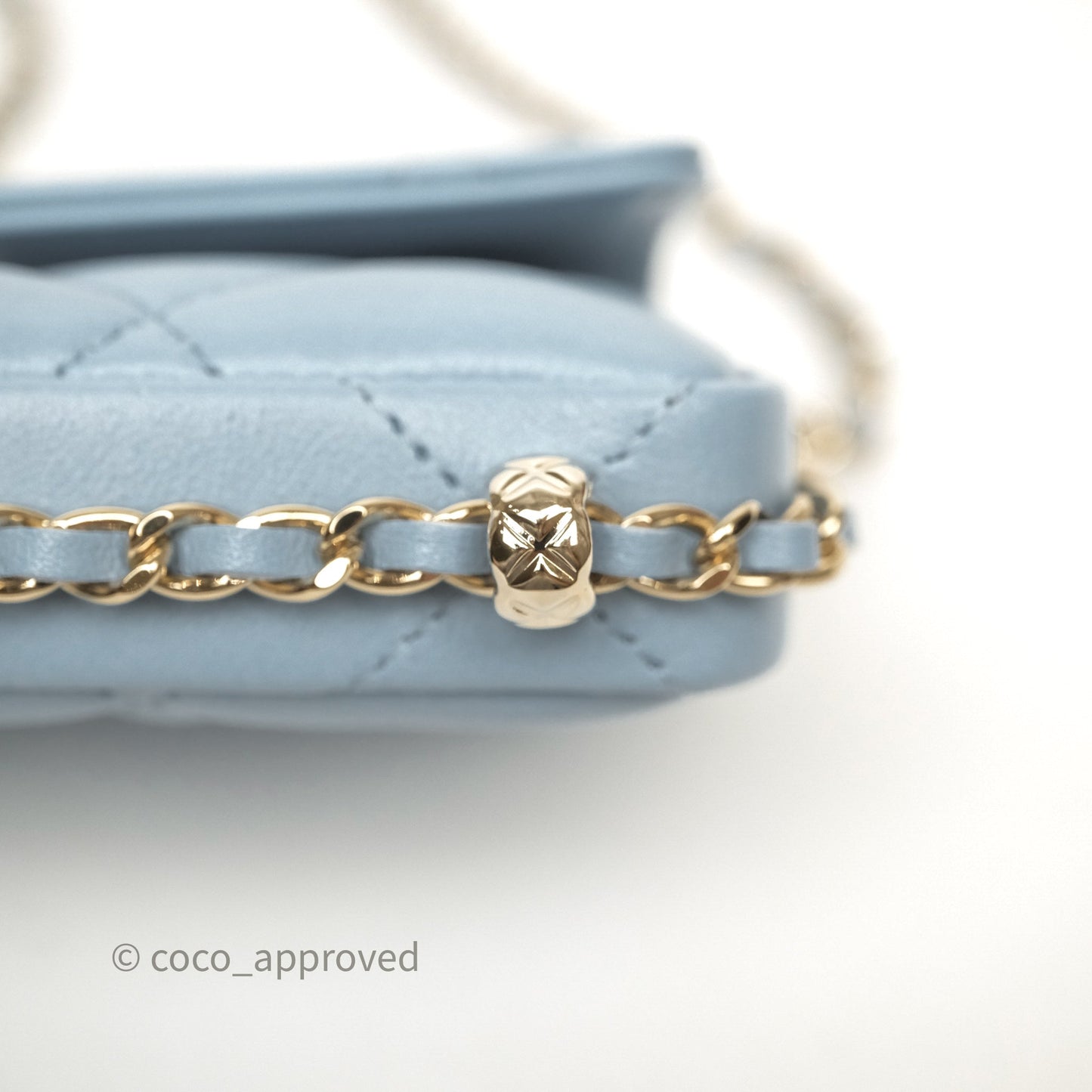 Chanel Mini Chain Around Clutch With Chain Blue Lambskin Gold Hardware
