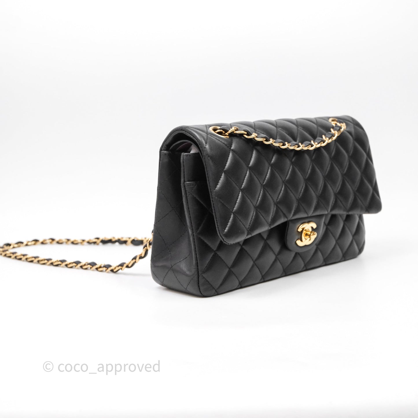 Chanel Classic M/L Medium Flap Quilted Black Lambskin Gold Hardware