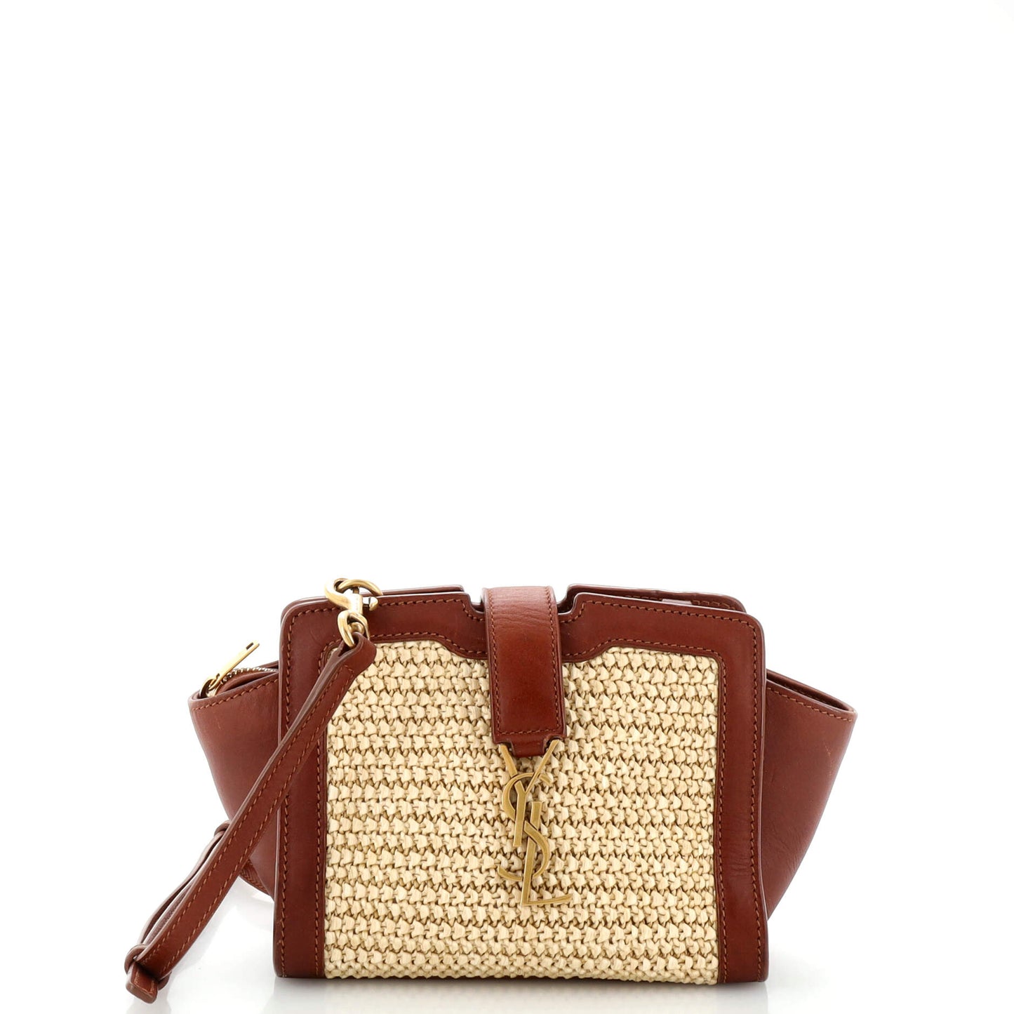 Luxury Saint Laurent Monogram Cabas Downtown Raffia and Leather Toy