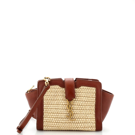Luxury Saint Laurent Monogram Cabas Downtown Raffia and Leather Toy