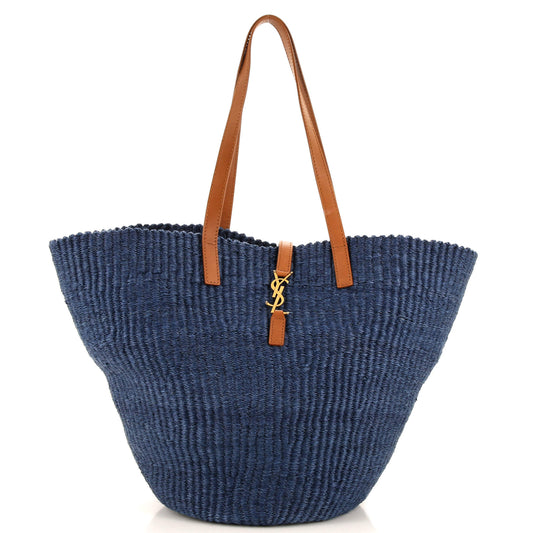 Luxury Saint Laurent Monogram Panier Basket Tote Woven Raffia Medium