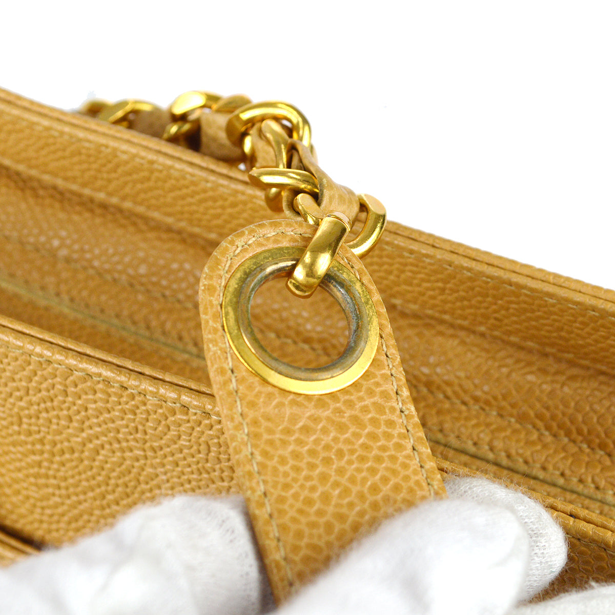 Luxury Chanel 1994-1996 Triple CC Chain Shoulder Bag Beige Caviar
