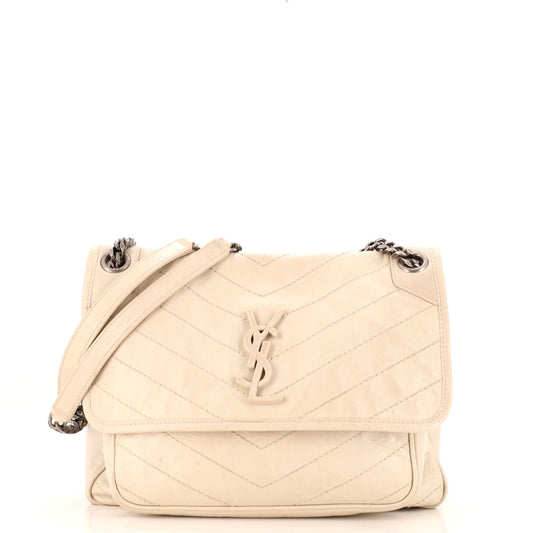 Luxury Saint Laurent Niki Chain Flap Bag Matelasse Chevron Leather Medium