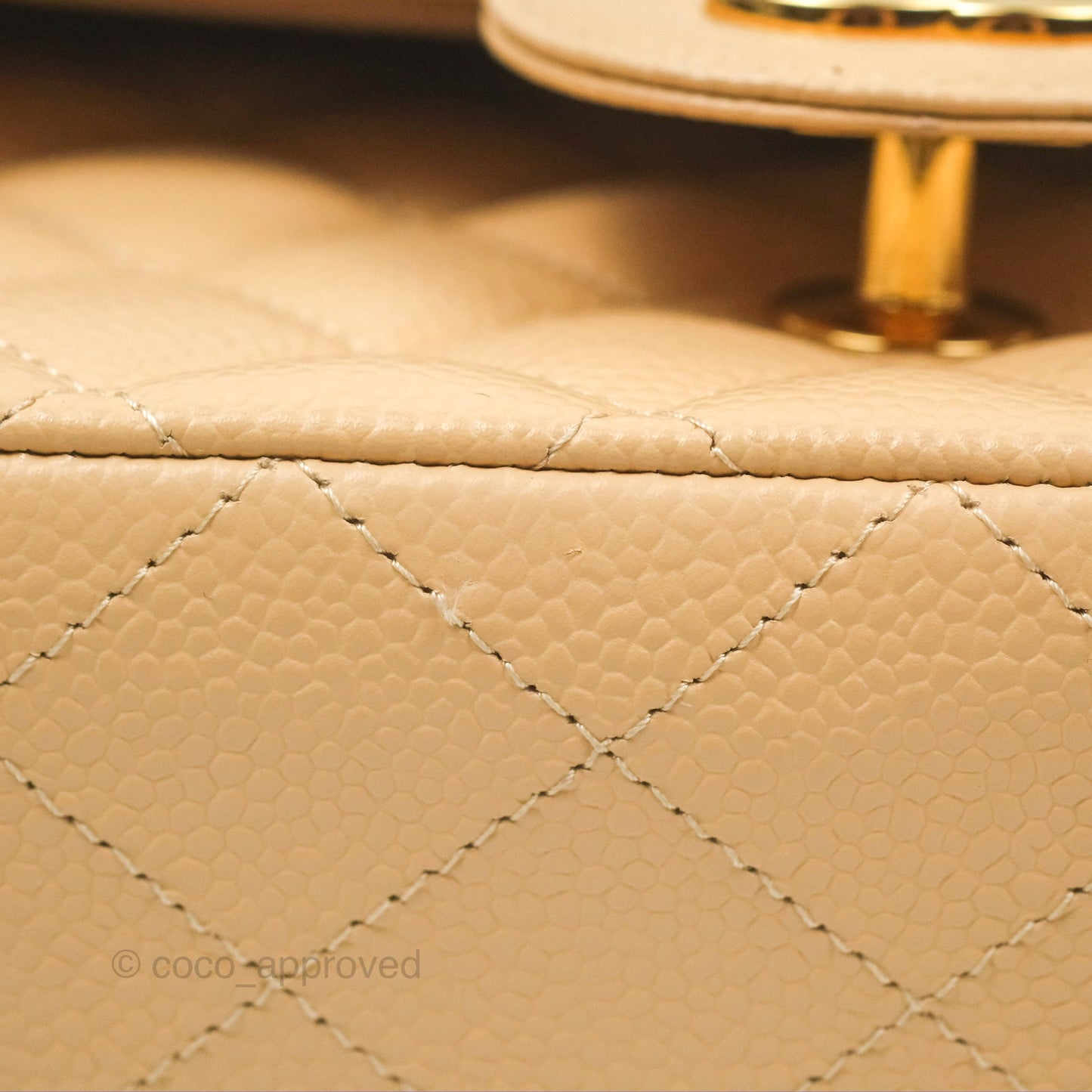 Chanel Classic M/L Medium Flap Quilted Beige Caviar Gold Hardware