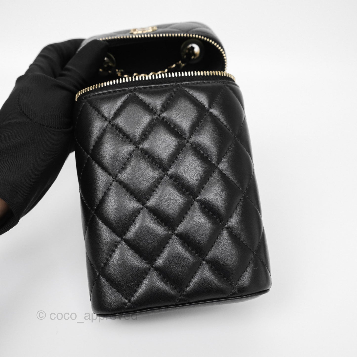 Chanel Trendy Vanity Phone Holder With Chain Black Lambskin Gold Hardware