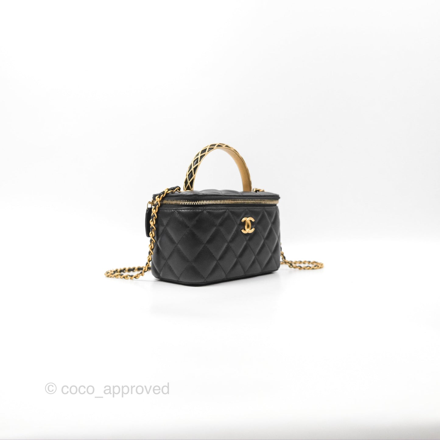 Chanel Top Handle Vanity Rectangular Black Lambskin Gold Hardware