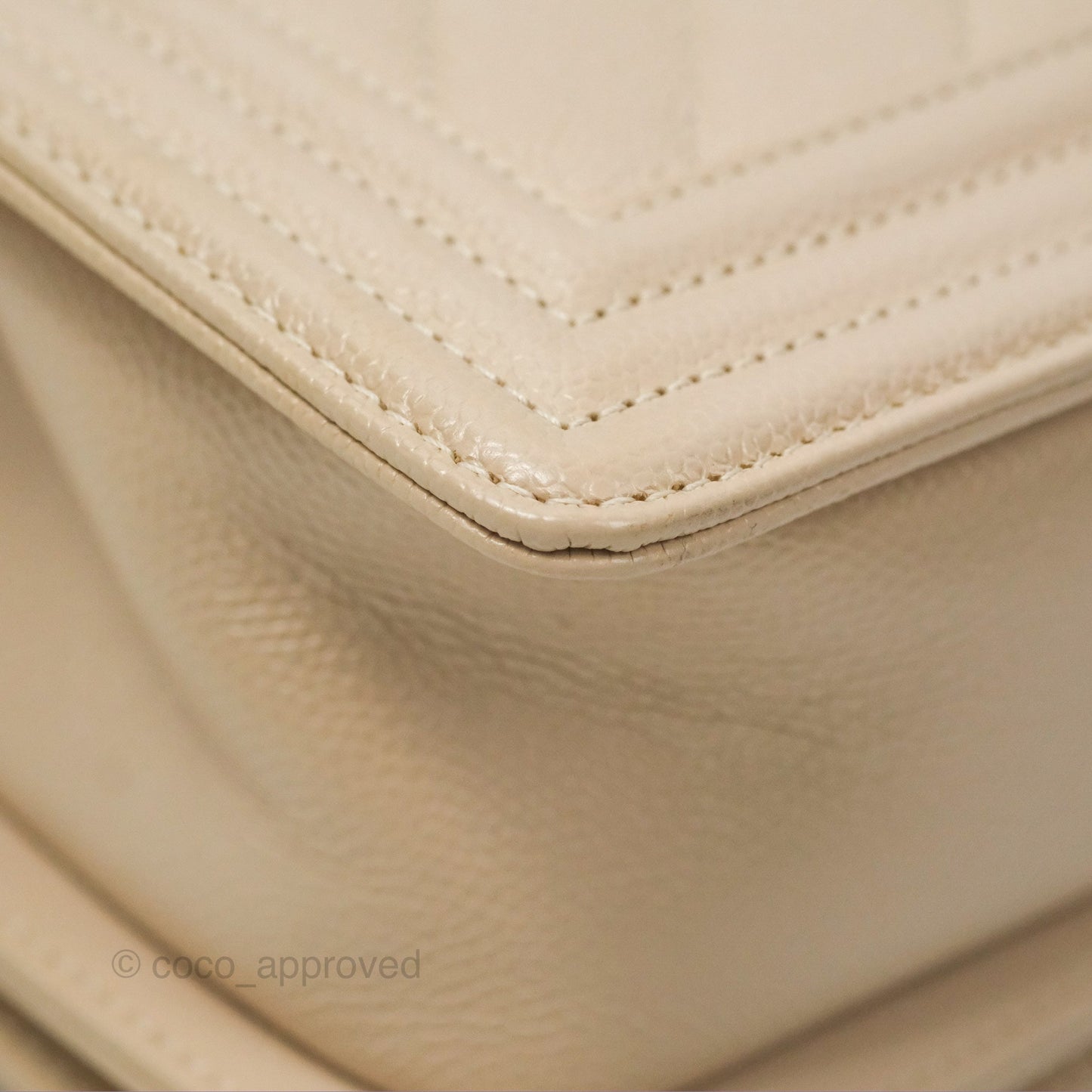 Chanel Chevron Small Boy Cream Ivory Caviar Aged Gold Hardware