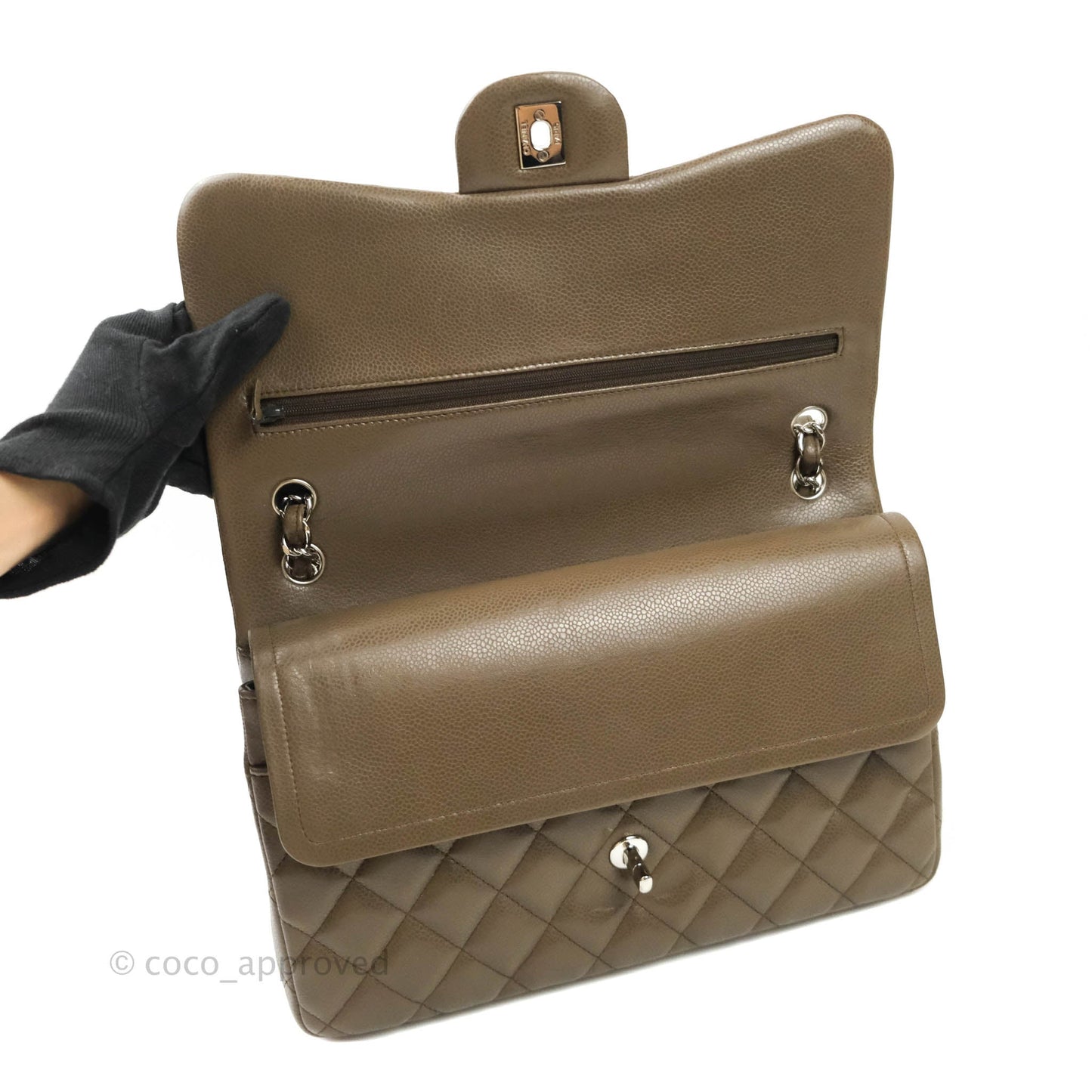 Chanel Jumbo Double Flap Taupe Caviar Silver Hardware⁣⁣