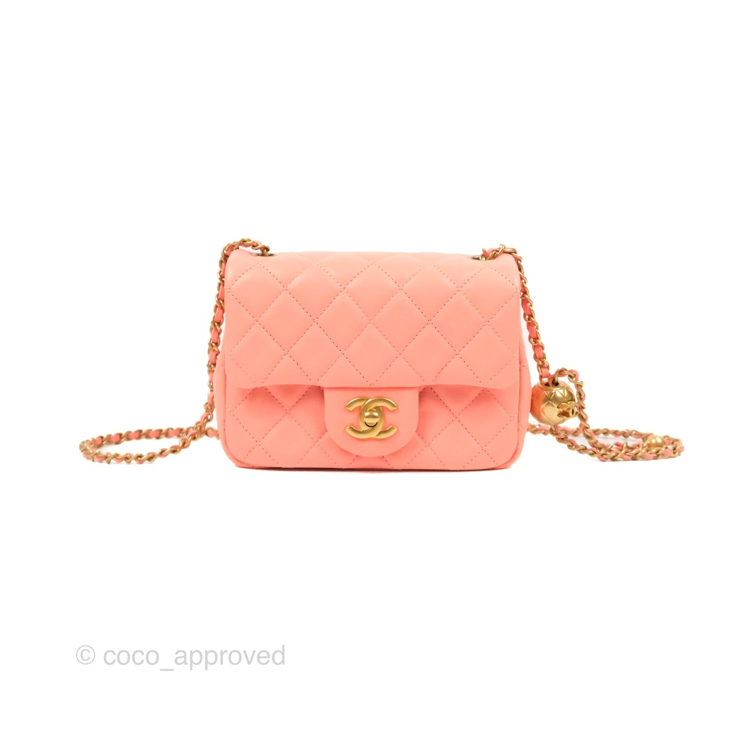 Chanel Pearl Crush Mini Square Quilted Pink Lambskin Aged Gold Hardware