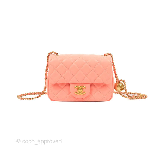 Chanel Pearl Crush Mini Square Quilted Pink Lambskin Aged Gold Hardware
