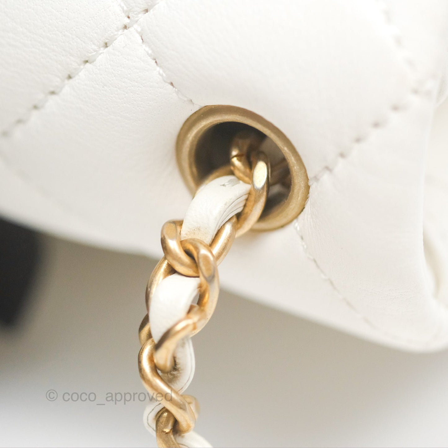 Chanel Mini Rectangular Pearl Crush Quilted White Lambskin Aged Gold Hardware