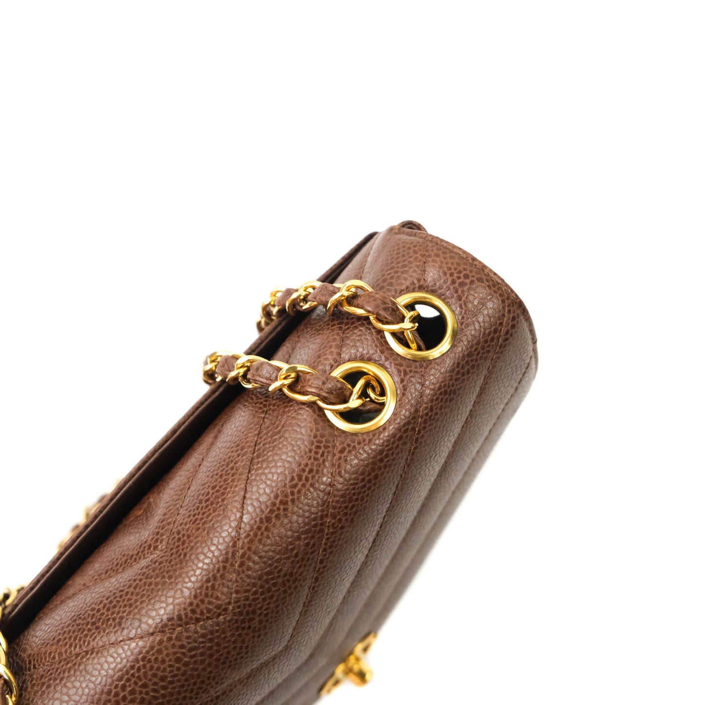 Chanel Vintage Caviar Chevron Flap Bag 24K Brown Gold Hardware