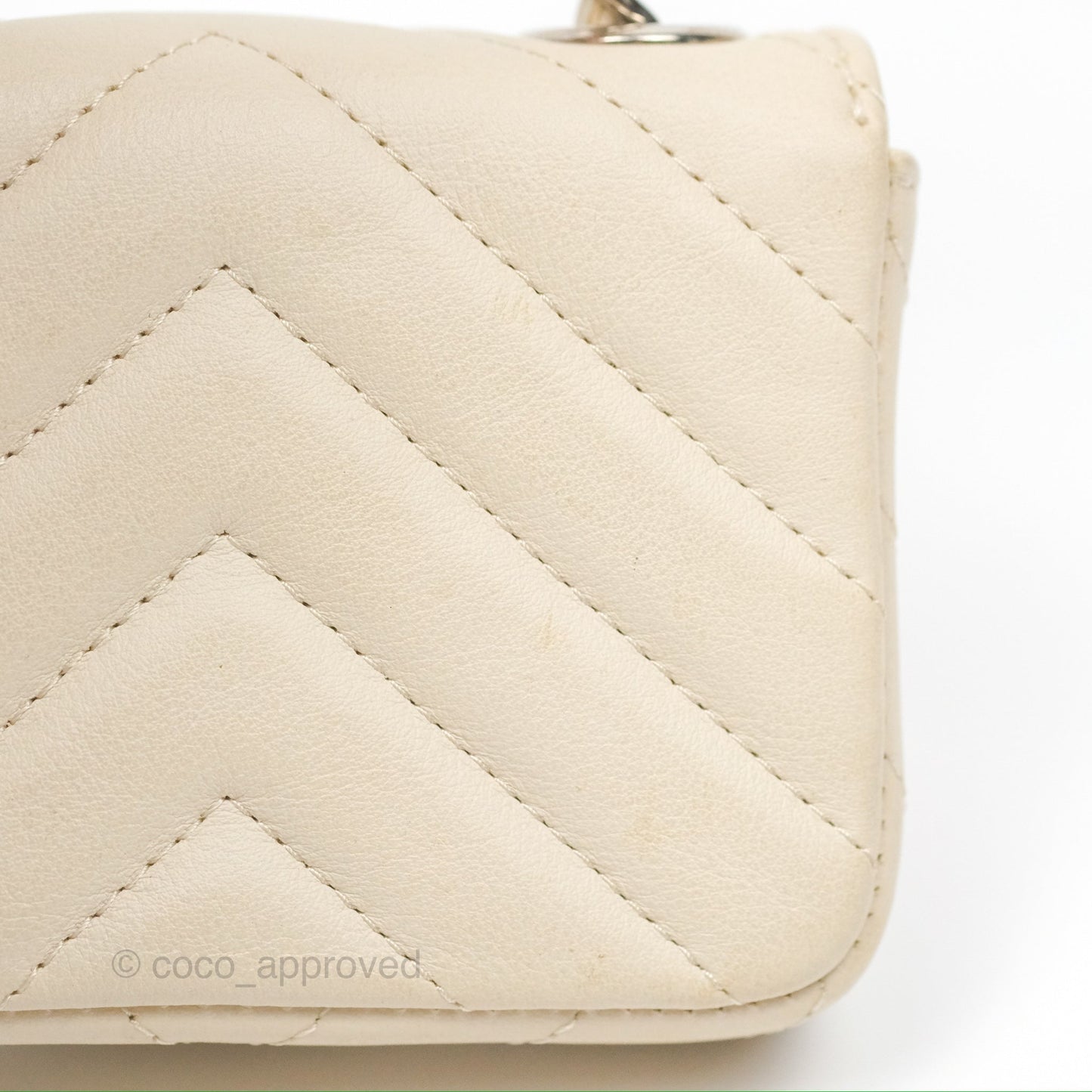 Chanel Mini Card Holder Chain Belt Bag Chevron Ivory Calfskin Silver Hardware