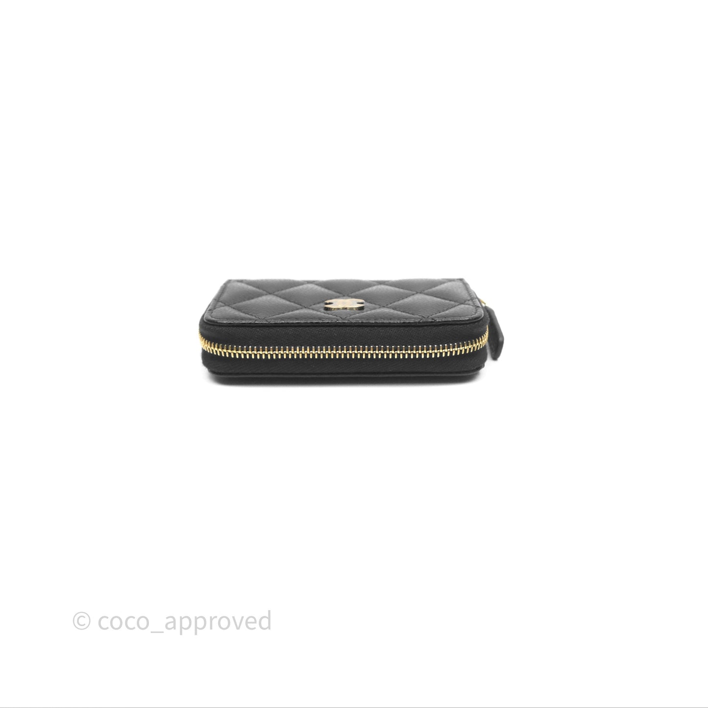 Chanel Quilted Zip Card Holder Black Caviar Gold Hardware