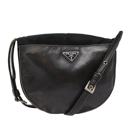 Luxury Prada Shoulder Bag Leather Silver Black  78102