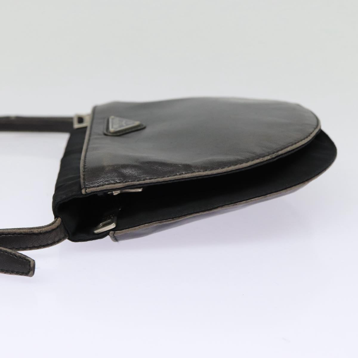 Luxury Prada Shoulder Bag Leather Silver Black  78102