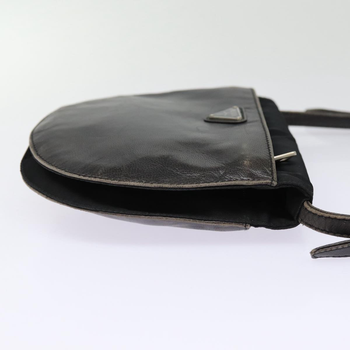 Luxury Prada Shoulder Bag Leather Silver Black  78102