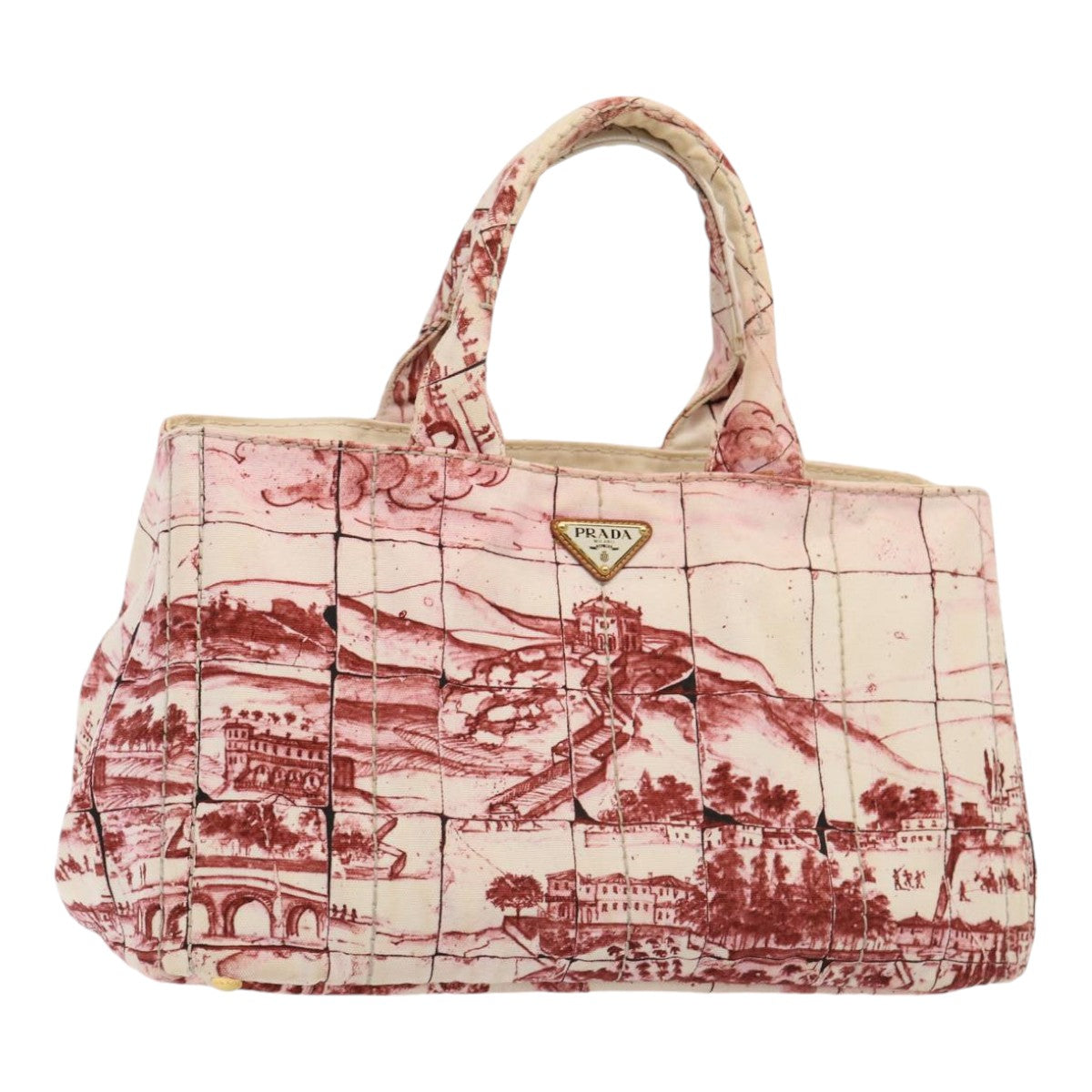 Luxury Prada Canapa GM Hand Bag Canvas Red White gold  78105