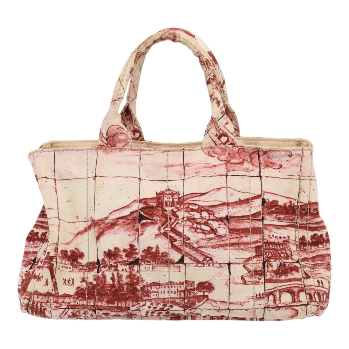 Luxury Prada Canapa GM Hand Bag Canvas Red White gold  78105