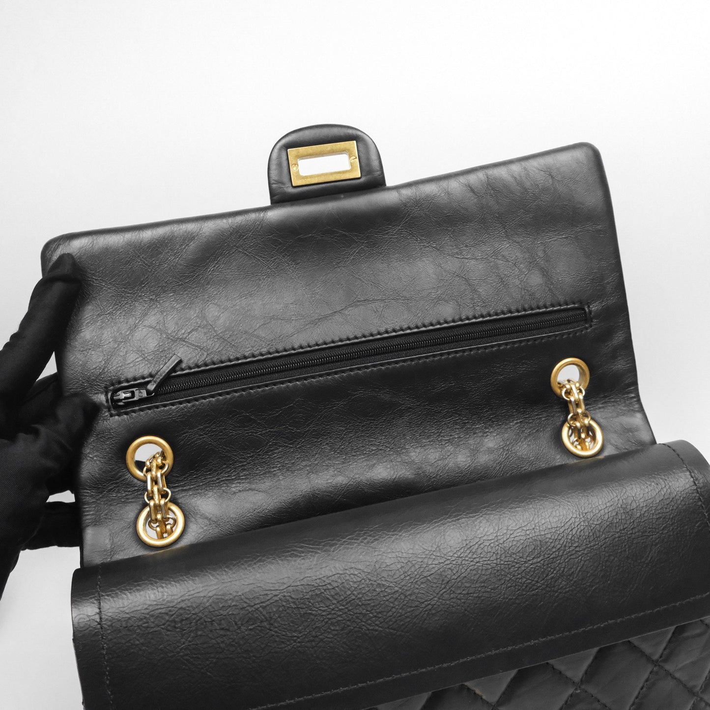 Chanel Quilted 2.55 Reissue 226 Flap Bag Black Aged Calfskin Gold Hardware