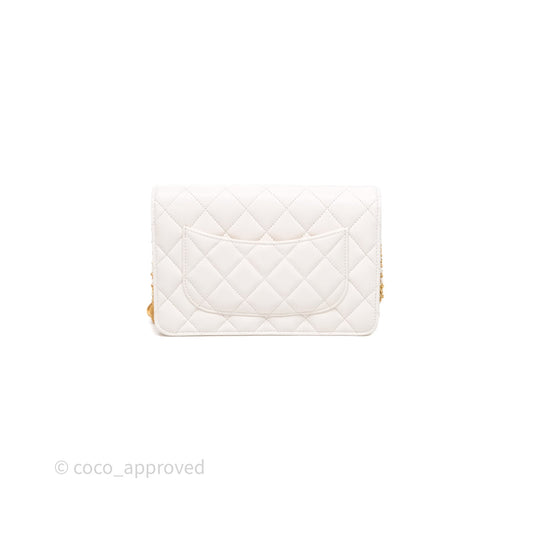 Chanel Coco Heart Chain WOC Ivory White Lambskin Aged Gold Hardware 22K