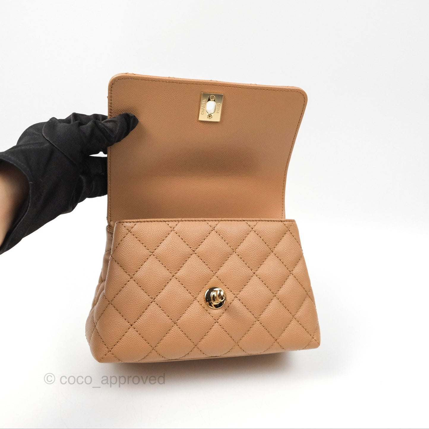Chanel Mini Coco Handle Dark Beige Caviar Gold Hardware