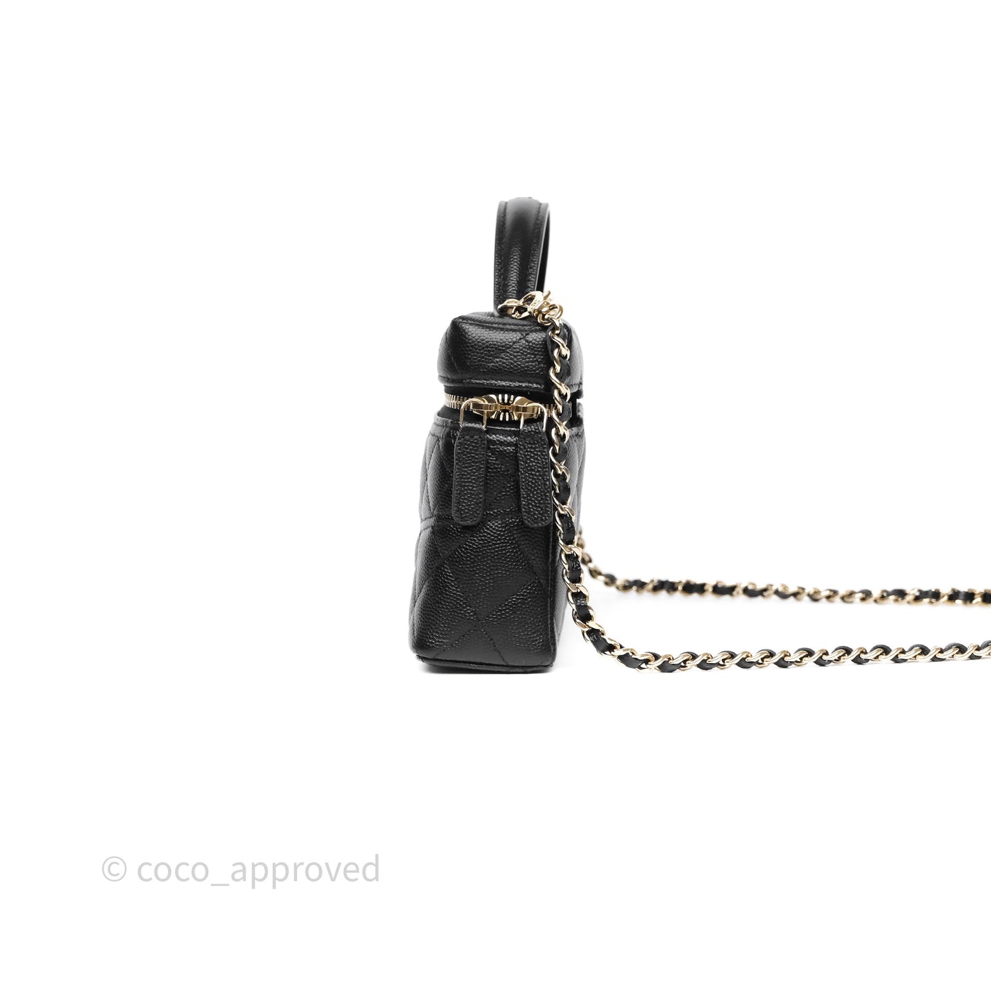 Chanel Top Handle Long Vanity with Chain Black Caviar Gold Hardware 25C